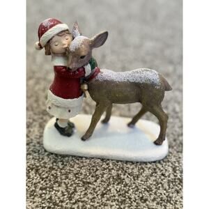 Home For The Holidays Girl Kissing Deer Figurine Glitter Snow Christmas Holiday
